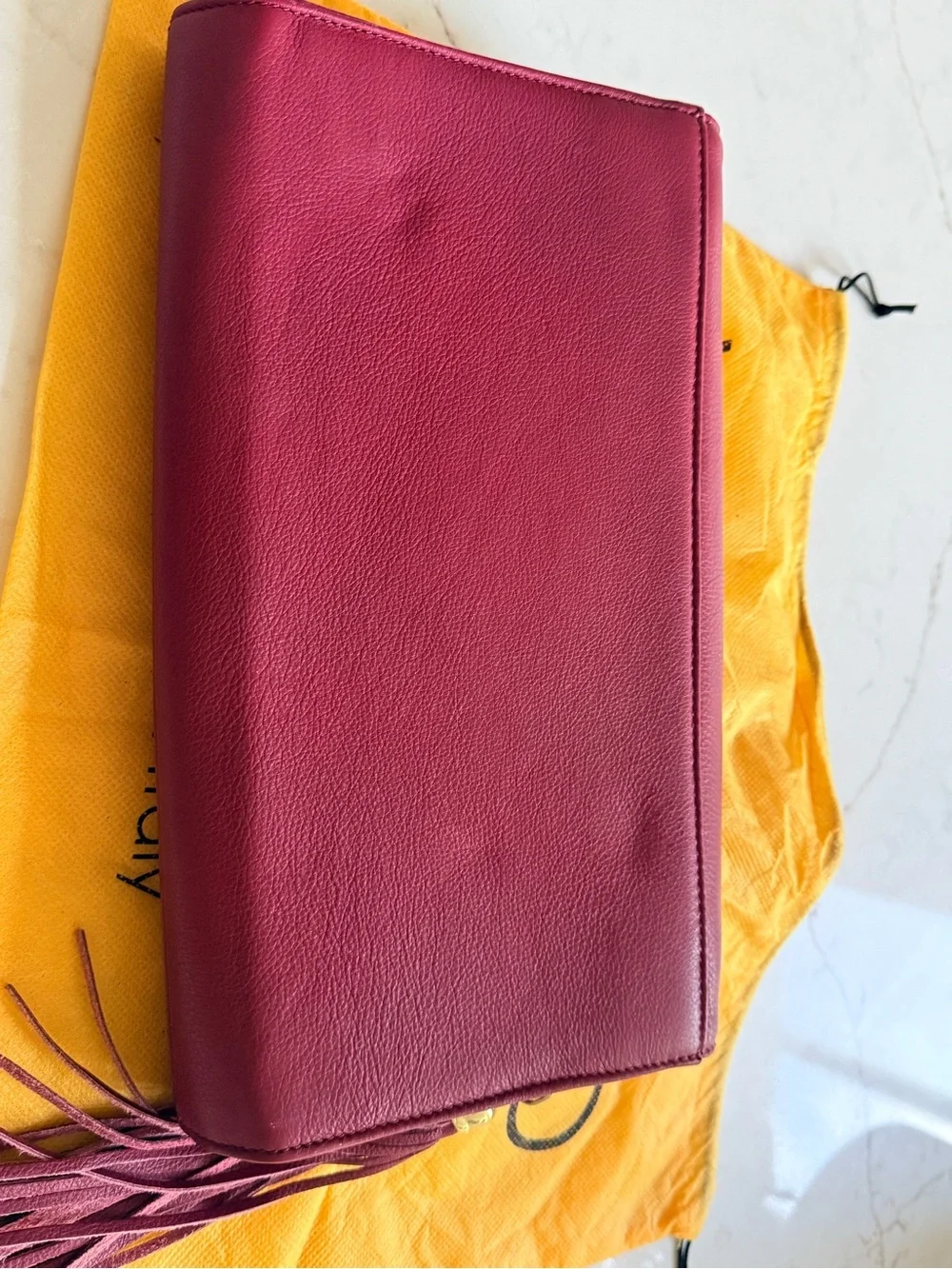 Valentino Burgundy Leather Wristlet Clutch with Tassel